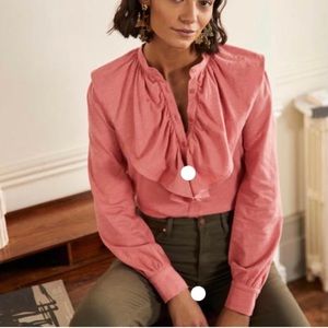 Boden 100%‎ cotton ruffle front blouse dusty rose size 6R